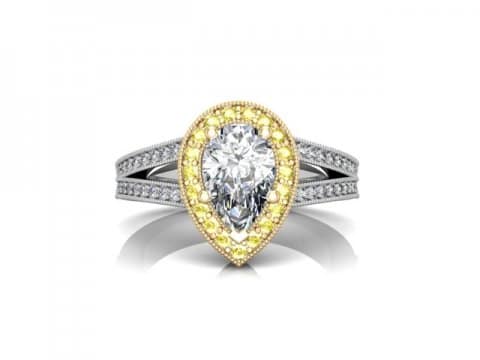 Custom Split Shank Halo Pear Diamond Ring 4