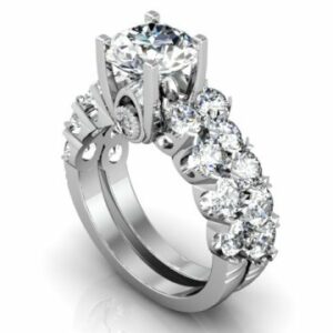 A diamond engagement ring set in white gold.