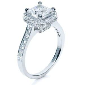 Princess Cut with Diamond Halo Engagement Ring